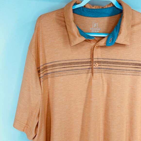 George Orange chest stripe short sleeve polo golf shirt Mens Sz XXL Knit Soft - Picture 4 of 6